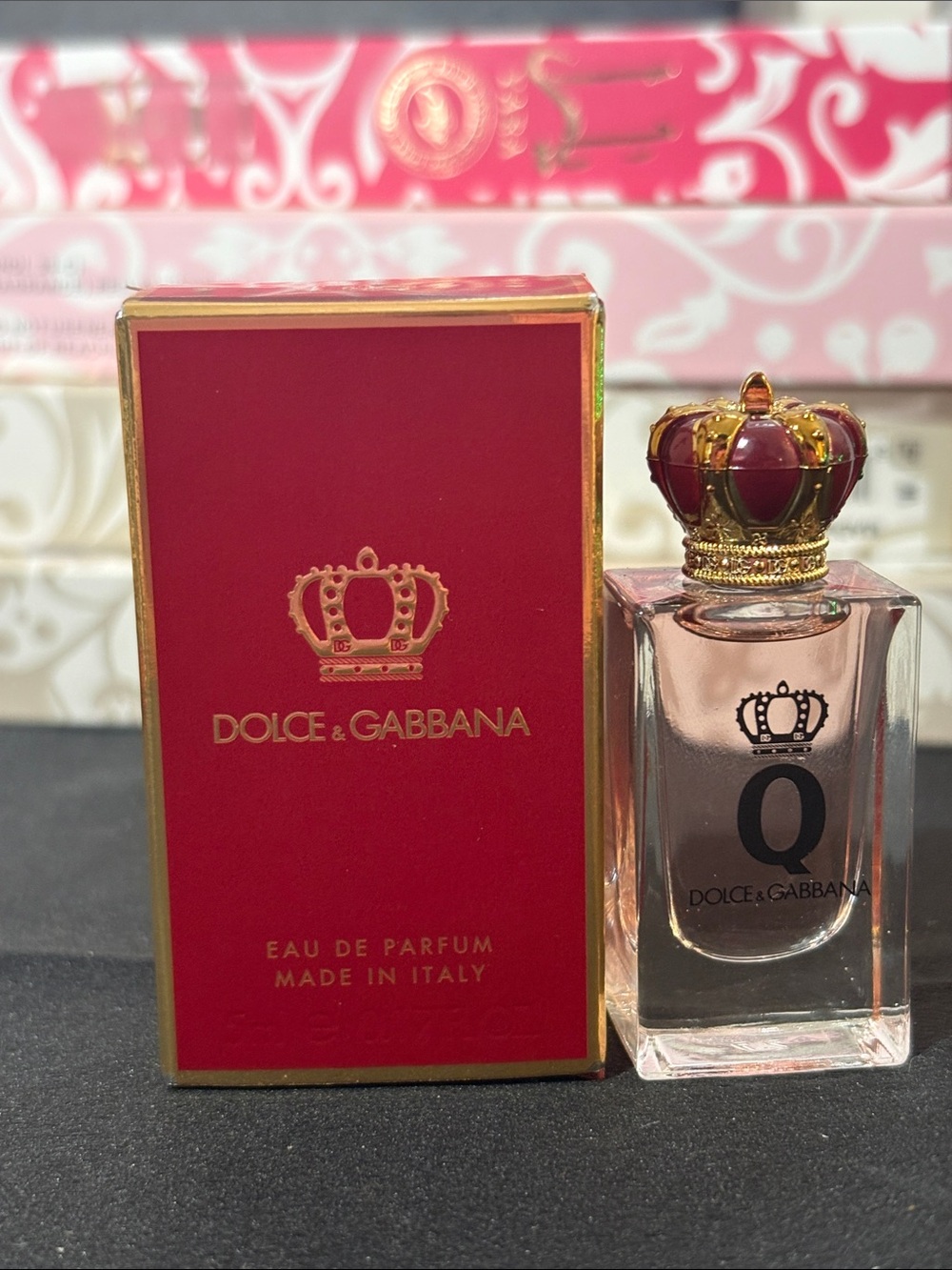 Dolce & Gabbana Mini Perfume Bottle with Red and Gold Crown Cap